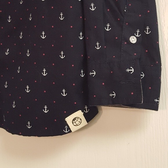 Free Planet Blue Anchor Print Button Up Shirt - Picture 2 of 4
